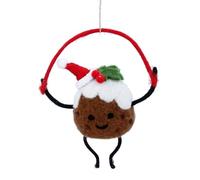 Gisela Graham Mixed Wool Christmas Pudding Man with Skipping Rope Tree Hanging Decoration
