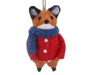 Gisela Graham Mixed Wool Fox with Red Coat and Scarf Hanging Decoration