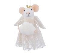 Gisela Graham Mixed Wool White Angel Mouse 12cm Hanging Christmas Decoration