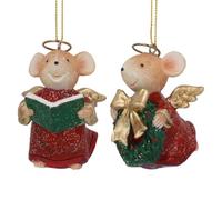 Gisela Graham Mouse Chorister Christmas Decorations, Set of 2 Festive Angels