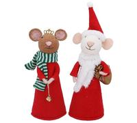 Gisela Graham Mr & Mrs Wool Red Brown & White Mouse Tree Topper, 20-27cm Set of 2