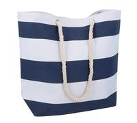 Gisela Graham Navy Blue and White Striped Canvas Beach Bag with Rope Handles, 48cm x 38cm