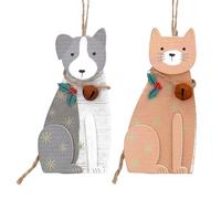 Gisela Graham New England Wooden Dog & Cat Christmas Decorations - set of two