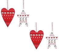 Gisela Graham Nordic Heart & Star Christmas Decoration, Set of 4