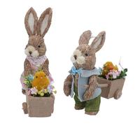 Gisela Graham ONE Bristle Bunny with cart - Easter decoration choose from Mr or Mrs Bunny (grey and green)