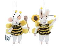 Gisela Graham ONE Wool Mix spring/easter Decoration 13cm - Bunny or Mouse dressed as a bumble bee