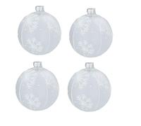 Gisela Graham Opaque White Glass Baubles with Snowflakes set of four