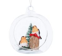 Gisela Graham Open Glass Bauble with Robins, 8cm