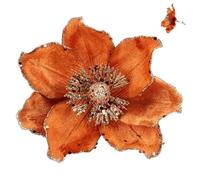 Gisela Graham Orange Fabric Magnolia Clip with Glitter Decoration