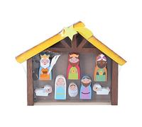 Gisela Graham Painted Wooden Children's Nativity Set Stable and Figures