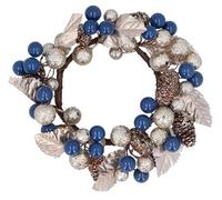 Gisela Graham Pale Gold & Blue Candle Ring with Leaf & Berry Decoration
