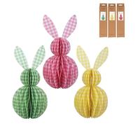 Gisela Graham Paper Easter Bunny Decorations, Gingham Pattern, 23cm, Set of 3
