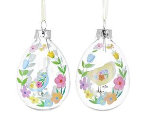 Gisela Graham Pastel Flowers Duck/Chick Clear Glass Egg Easter Decorations