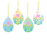 Gisela Graham Pastel Flowers Multi Coloured Egg Wood Easter Decorations - set of four