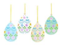 Gisela Graham Pastel Lace and Flowers Wood Egg Easter Decorations