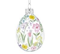 Gisela Graham Pastel Meadow Glass Easter Egg Ornament, Floral Design, Clear