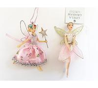 Gisela Graham Pink Fairy Holding Bird Hanging Xmas Christmas Decorations