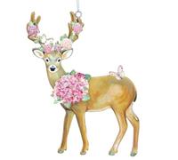 Gisela Graham Pink Hydrangea Wooden Stag Pink and White Decoration 11 Centimetre
