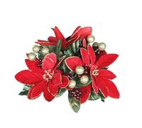 Gisela Graham Poinsettia Leaf Berry Candle Ring for 1 inch (2.5 centimeter) Dinner Candle - Set of 2