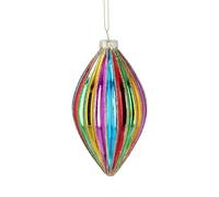 Gisela Graham Rainbow Ribbed Shiny Glass Olive Bauble