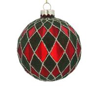 Gisela Graham Red and Black Glass Harlequin Christmas Bauble, 8cm