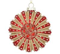 Gisela Graham Red and Gold Glass Disc Christmas Bauble, Round, Hanging, 9cm