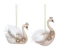 Gisela Graham Red and Gold Resin and Fabric Swan 9 Centimetre Set of 2