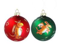 Gisela Graham Red and Green Zog Dragon Glass Baubles, Set of 2