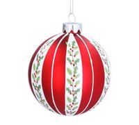 Gisela Graham Red and White Glass Christmas Bauble, 8cm, Holly Berry Design