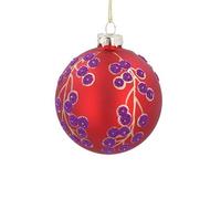 Gisela Graham Red Bauble with Purple Beaded Berries