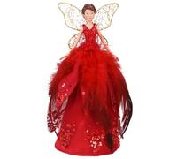 Gisela Graham Red Fairy Christmas Tree Topper, Feather Skirt, 18cm