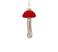 Gisela Graham Red Flock & Gold Glass Toadstool Bauble - 8cm x 10cm - Christmas