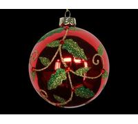 Gisela Graham Red Glass Ball with Spiral Holly (80mm)