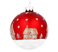 Gisela Graham Red Glass Bauble with Gingerbread House