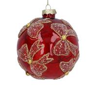 Gisela Graham Red Glass Christmas Bauble with Glitter Bow Design, 8cm