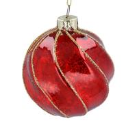 Gisela Graham Red Glass Swirl Bauble, Gold Glitter, 8cm