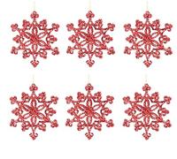 Gisela Graham Red Glitter Snowflake Christmas Decorations, Set of 6