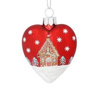 Gisela Graham Red Heart Bauble with Gingerbread House