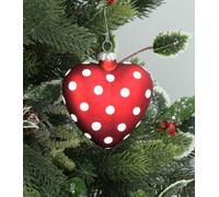 Gisela Graham red heart shaped Glass Bauble - Matte Red with White Spots 9cm