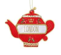 Gisela Graham Red London Teapot Fabric Tree Hanging Decoration
