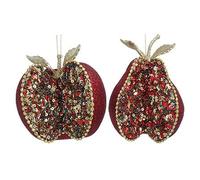 Gisela Graham Red Multi Sparkle Apple & Pear Christmas Baubles