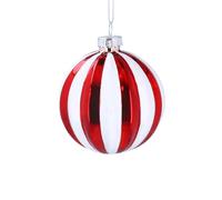 Gisela Graham Red & White Ribbed Glass Bauble