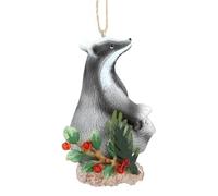 Gisela Graham Resin Badger on Holly Log Tree Hanging Decoration
