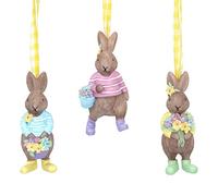 Gisela Graham Resin Bunny with Flower Decorations - Set of 3, Multicolor, Approx. L7cm x W3cm x D3cm Each