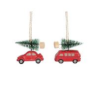 Gisela Graham Resin Car with Fir Tree Set of 2 Assorted