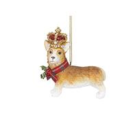 Gisela Graham Christmas Tree Decoration Resin Corgi with Crown Hanging Ornament
