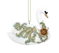 Gisela Graham Resin Cream Gold and Green Rocco Swan Hanging Decoration