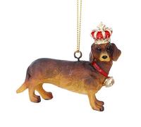 Gisela Graham Resin Daxie Dachshund with Crown Hanging Christmas Tree Decoration Ornament Bauble