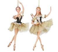 Gisela Graham Resin & Fabric Black and Gold Clara Ballerina & Sugarplum Fairy - Set of 2