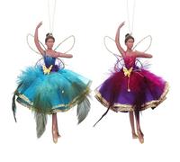Gisela Graham Resin & Fabric Teal & Purple Fairy with Feather Skirt Set of 2